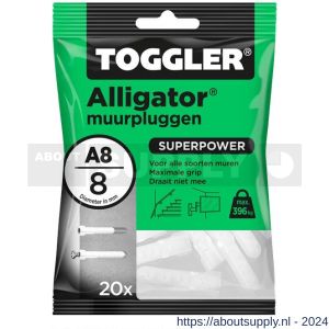 Toggler A8-20 Alligator muurplug zonder flens A8 diameter 8 mm zak 20 stuks - S32650071 - afbeelding 1