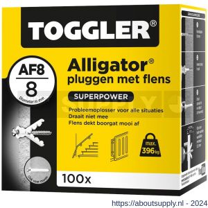 Toggler AF8-100 Alligator plug met flens AF8 diameter 8 mm doos 100 stuks wanddikte > 12,5 mm - S32650060 - afbeelding 1