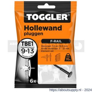Toggler TBE-1-6 hollewandplug TBE1 voor F-rail zak 6 stuks plaatdikte 9-13 mm - S32650014 - afbeelding 1