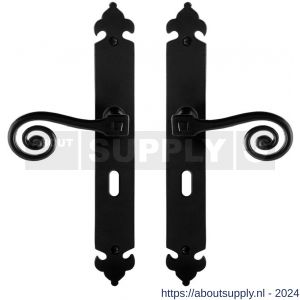 GPF bouwbeslag GPF6200.60 smeedijzer zwart Kera deurkruk op langschild BB 56 mm 291x41x4 mm - Y21009400 - afbeelding 1