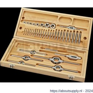 International Tools 29.120 Eco Pro set draadsnijden in houten cassette UNC 1/4-1 inch - S40514143 - afbeelding 1