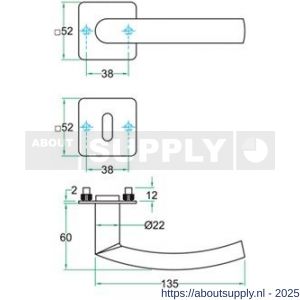 Artitec RVS Woning kruk-krukgarnituur 2 mm vlakrozet Lana FS RVS mat SL - Y32701030 - afbeelding 2