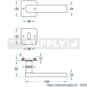 Artitec RVS Woning kruk-krukgarnituur 2 mm vlakrozet Laura FS RVS mat SL - Y32700139 - afbeelding 2