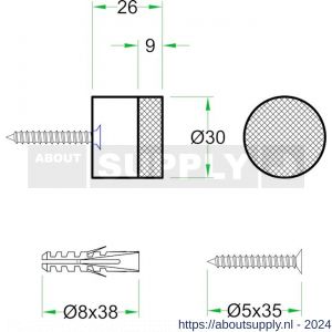 Artitec deurbuffer wandmontage diameter 30x26 mm RVS mat - Y32701168 - afbeelding 2