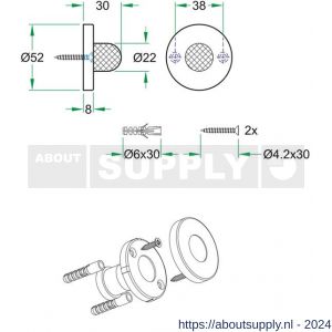 Artitec deurbuffer wandmontage diameter 52x30 mm RVS mat - Y32701465 - afbeelding 2