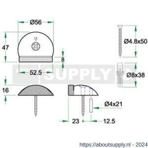Artitec deurbuffer vloermontage diameter 56x47 mm RVS mat - Y32700434 - afbeelding 2