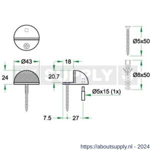 Artitec deurbuffer vloermontage diameter 43x24 mm RVS mat - Y32700435 - afbeelding 2