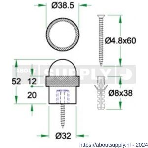 Artitec deurbuffer vloermontage diameter 39x52 mm RVS mat - Y32700438 - afbeelding 2