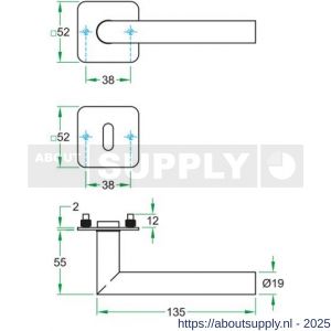 Artitec RVS Woning kruk-krukgarnituur vlakrozet Tipo FS RVS mat WC 8 mm - Y32700189 - afbeelding 2