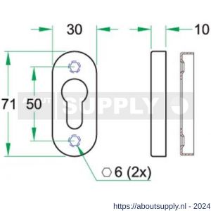 Artitec cilinder sleutelrozet smalschild stuk RVS mat ovaal rozet - Y32700710 - afbeelding 2