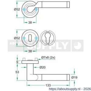 Artitec RVS Woning kruk-krukgarnituur schroefrozet Seville SC RVS mat-glans WC 8 mm - Y32701074 - afbeelding 2