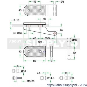 Artitec glasdeur scharnier paar 2-delig RVS mat - Y32700005 - afbeelding 2