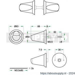 Artitec Zorg en Welzijn S-preventie anti suicidaal deurknop draaibaar paar 1-zijdig schuin met groeven RVS mat - Y32701106 - afbeelding 2