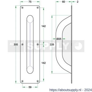 Artitec Zorg en Welzijn S-preventie anti suicidaal deurgreep diameter 25x300 mm op schild RVS mat - Y32700678 - afbeelding 2