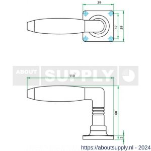 Artitec kruk-krukgarnituur Ton jaren-30 vierkant rozet glans nikkel WC 8 mm - Y32700115 - afbeelding 2