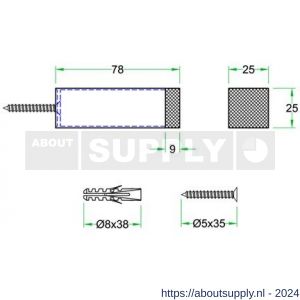 Artitec deurbuffer wandmontage vierkant 25x25x78 mm RVS mat - Y32701167 - afbeelding 2