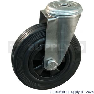 Protempo serie 01-30 zwenk transportwiel boutgat RVS gaffel PP velg standaard zwarte rubberen band 100 mm glijlager - S20913134 - afbeelding 1