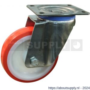 Protempo serie 27-35 zwenk transportwiel plaatbevestiging RVS gaffel witte PA velg rode TPU band ± 97 shore A 175 mm glijlager - S20912763 - afbeelding 1