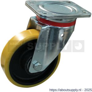 Protempo serie 28-17 zwenk transportwiel plaatbevestiging stalen gaffel gietijzeren velg PU band ± 94 shore A 125 mm kogellager - S20912634 - afbeelding 1