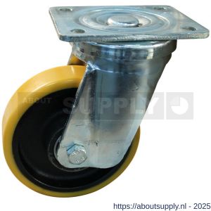 Protempo serie 28-18 zwenk transportwiel plaatbevestiging stalen gaffel gietijzeren velg PU band ± 94 shore A 125 mm kogellager - S20912636 - afbeelding 1
