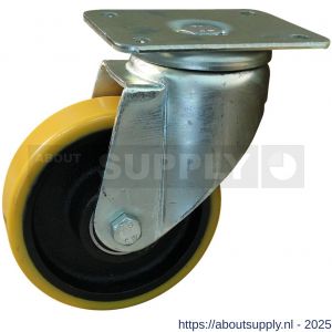 Protempo serie 28-19 zwenk transportwiel plaatbevestiging stalen gaffel gietijzeren velg PU band ± 94 shore A 150 mm kogellager - S20912627 - afbeelding 1