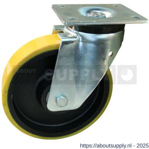 Protempo serie 28-19 zwenk transportwiel plaatbevestiging stalen gaffel gietijzeren velg PU band ± 94 shore A 180 mm kogellager - S20912629 - afbeelding 1