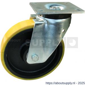 Protempo serie 28-19 zwenk transportwiel plaatbevestiging stalen gaffel gietijzeren velg PU band ± 94 shore A 200 mm kogellager - S20912631 - afbeelding 1