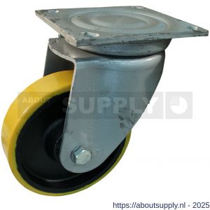 Protempo serie 28-09 zwenk transportwiel plaatbevestiging stalen gaffel gietijzeren velg PU band ± 94 shore A 250 mm kogellager - S20912669 - afbeelding 1