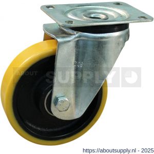 Protempo serie 28-11 zwenk transportwiel plaatbevestiging stalen gaffel gietijzeren velg PU band ± 94 shore A 250 mm kogellager - S20912670 - afbeelding 1