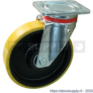 Protempo serie 28-17 zwenk transportwiel plaatbevestiging stalen gaffel gietijzeren velg PU band ± 94 shore A 250 mm kogellager - S20912635 - afbeelding 1