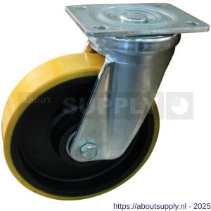 Protempo serie 28-18 zwenk transportwiel plaatbevestiging stalen gaffel gietijzeren velg PU band ± 94 shore A 250 mm kogellager - S20912643 - afbeelding 1