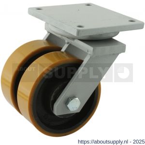 Protempo serie 28-21 zwenk transportwiel plaatbevestiging stalen gaffel gietijzeren velg PU band ± 94 shore A dubbel 250 mm kogellager - S20912667 - afbeelding 1