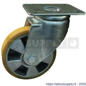 Protempo serie 29-19 zwenk transportwiel plaatbevestiging stalen gaffel aluminium velg PU band ± 94 shore A 80 mm kogellager - S20912692 - afbeelding 1