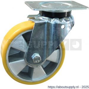Protempo serie 29-14 zwenk transportwiel plaatbevestiging stalen gaffel aluminium velg PU band ± 94 shore A 125 mm kogellager - S20912682 - afbeelding 1