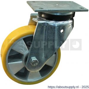 Protempo serie 29-14 zwenk transportwiel plaatbevestiging stalen gaffel aluminium velg PU band ± 94 shore A 125 mm kogellager - S20912684 - afbeelding 1
