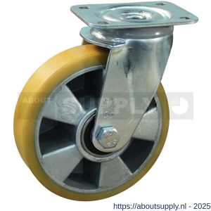 Protempo serie 29-11 zwenk transportwiel plaatbevestiging stalen gaffel aluminium velg PU band ± 94 shore A 150 mm kogellager - S20912700 - afbeelding 1