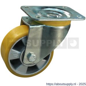 Protempo serie 29-16 zwenk transportwiel plaatbevestiging stalen gaffel aluminium velg PU band ± 94 shore A 150 mm kogellager - S20912702 - afbeelding 1