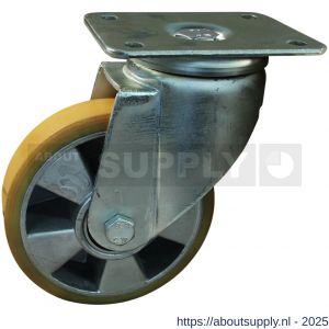 Protempo serie 29-19 zwenk transportwiel plaatbevestiging stalen gaffel aluminium velg PU band ± 94 shore A 150 mm kogellager - S20912695 - afbeelding 1