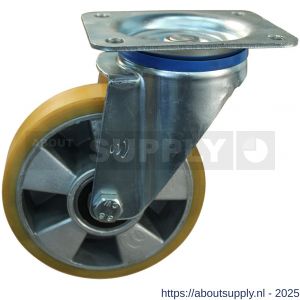 Protempo serie 29-12 zwenk transportwiel plaatbevestiging stalen gaffel aluminium velg PU band ± 94 shore A 160 mm kogellager - S20912676 - afbeelding 1