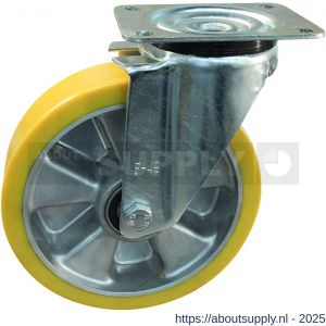 Protempo serie 29-11 zwenk transportwiel plaatbevestiging stalen gaffel aluminium velg PU band ± 94 shore A 200 mm kogellager - S20912701 - afbeelding 1