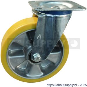 Protempo serie 29-12 zwenk transportwiel plaatbevestiging stalen gaffel aluminium velg PU band ± 94 shore A 200 mm kogellager - S20912677 - afbeelding 1