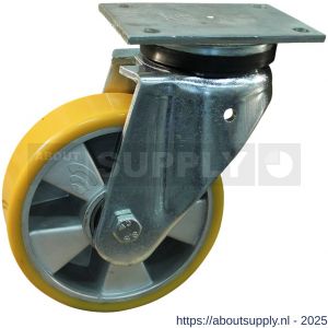 Protempo serie 29-14 zwenk transportwiel plaatbevestiging stalen gaffel aluminium velg PU band ± 94 shore A 200 mm kogellager - S20912689 - afbeelding 1