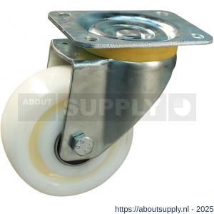 Protempo serie 33-16 zwenk transportwiel plaatbevestiging stalen gaffel naturel PA (of PP) 160 mm kogellager - S20911805 - afbeelding 1