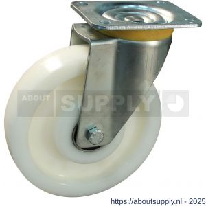 Protempo serie 33-16 zwenk transportwiel plaatbevestiging stalen gaffel naturel PA (of PP) 200 mm kogellager - S20911806 - afbeelding 1