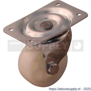 Protempo serie 34-12 zwenk transportwiel plaatbevestiging stalen gaffel naturel PP (of PA) 65 mm glijlager - S20911807 - afbeelding 1