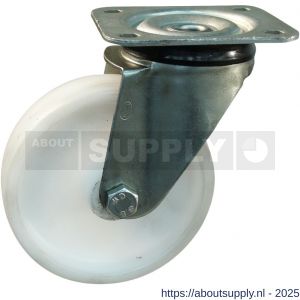 Protempo serie 34-11 zwenk transportwiel plaatbevestiging stalen gaffel naturel PP (of PA) 100 mm glijlager - S20911796 - afbeelding 1