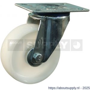 Protempo serie 34-12 zwenk transportwiel plaatbevestiging stalen gaffel naturel PP (of PA) 100 mm rollager - S20911813 - afbeelding 1