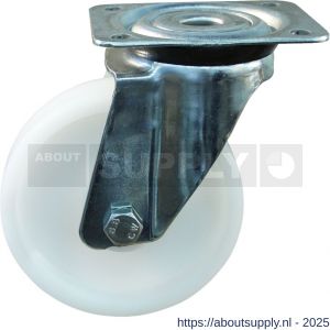 Protempo serie 34-91 zwenk transportwiel plaatbevestiging stalen gaffel naturel PP (of PA) 100 mm rollager - S20911834 - afbeelding 1