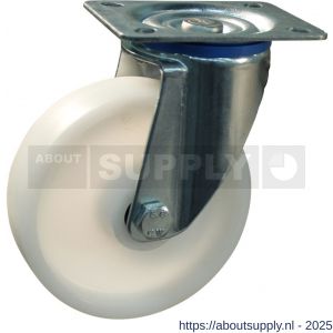 Protempo serie 34-12 zwenk transportwiel plaatbevestiging stalen gaffel naturel PP (of PA) 125 mm glijlager - S20911816 - afbeelding 1