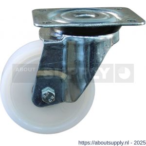 Protempo serie 34-91 zwenk transportwiel plaatbevestiging stalen gaffel naturel PP (of PA) 125 mm kogellager - S20911839 - afbeelding 1